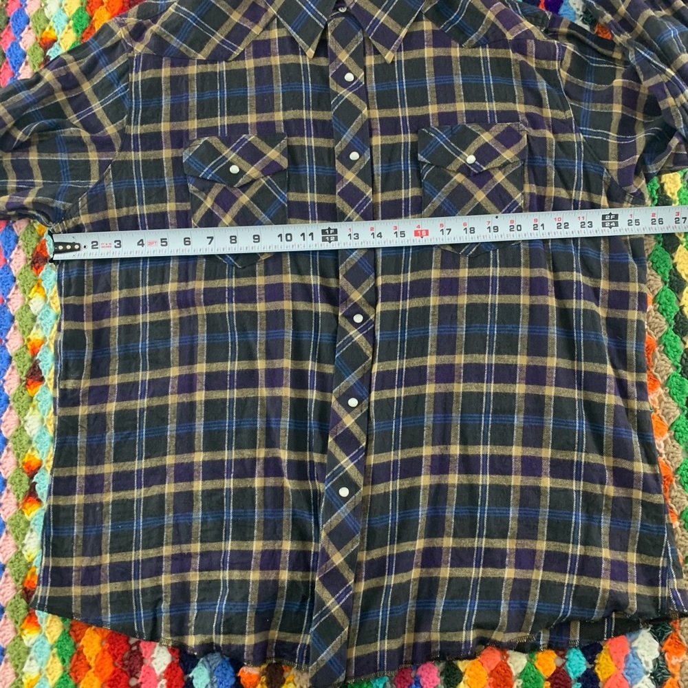 Y2K Wrangler Pearl Snap Oversized Menswear Western Boyfriend Flannel Uni… - Picture 9 of 12